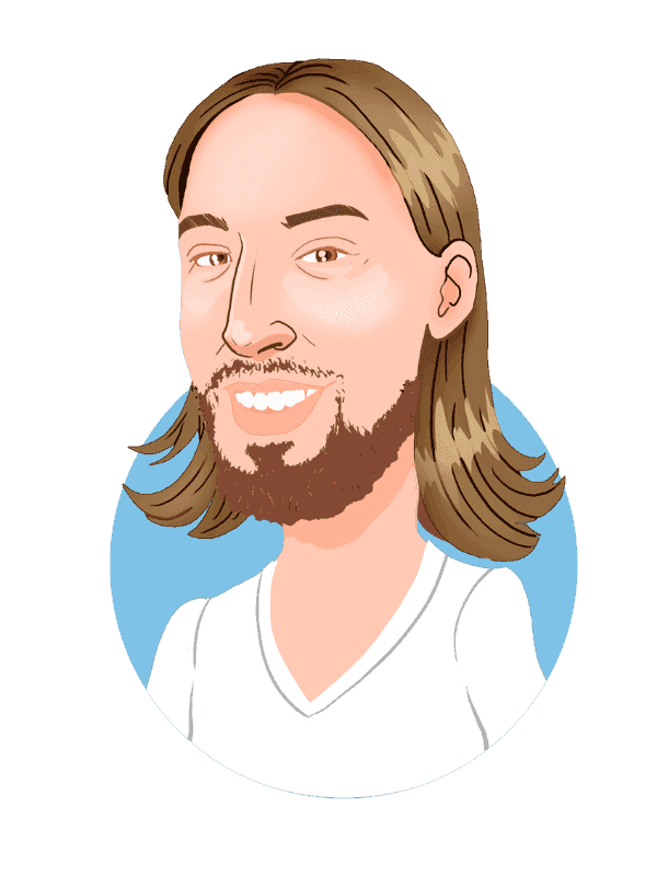 Caricature in Thunderbolt's signature style of Nick smiling