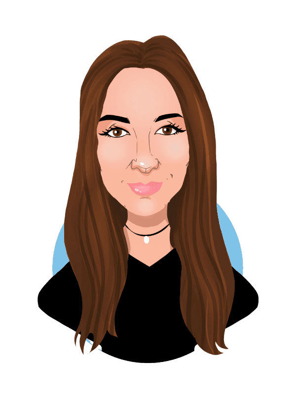 Caricature in Thunderbolt's signature style of Robyn holding her arms behind her back